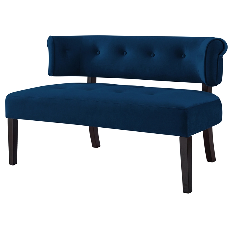 Addilynn Rectangular Bench Navy Blue Velvet Upholstered Button Tufted