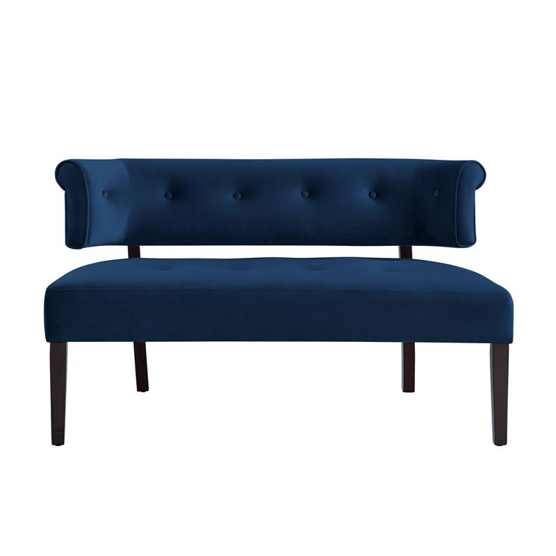 Addilynn Rectangular Bench Navy Blue Velvet Upholstered Button Tufted