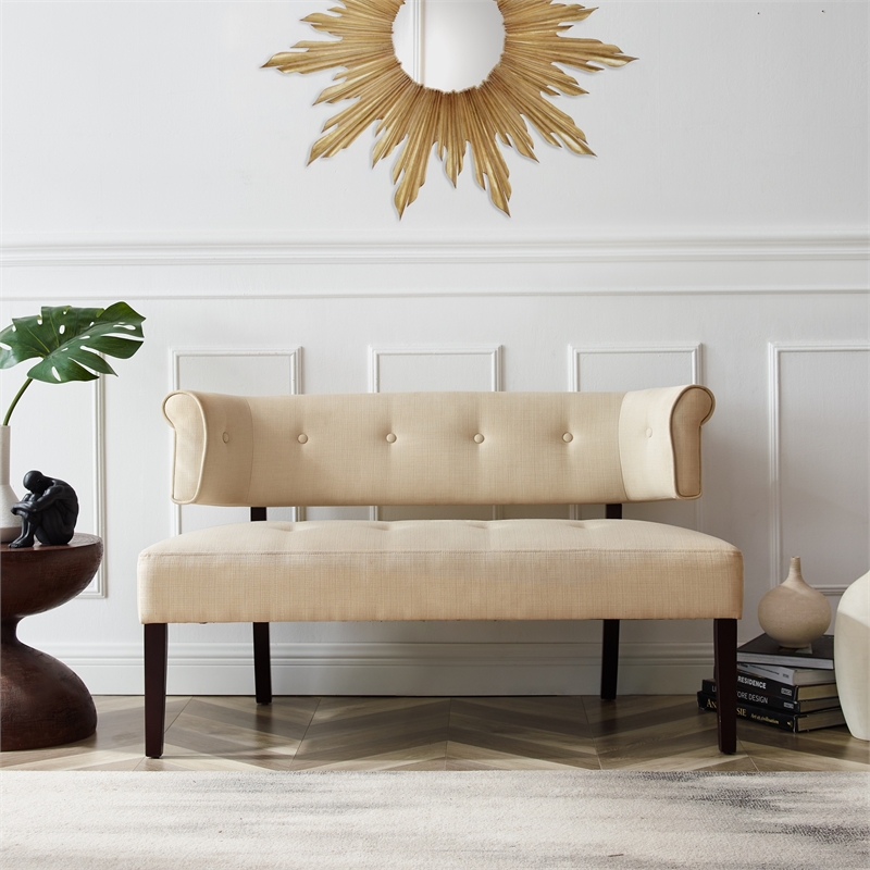 Addilynn Rectangular Bench Beige Linen Upholstered Button Tufted