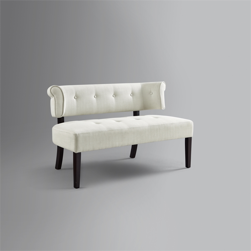 Addilynn Rectangular Bench Cream White Linen Upholstered Button Tufted