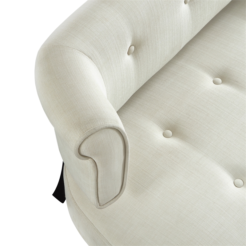 Addilynn Rectangular Bench Cream White Linen Upholstered Button Tufted