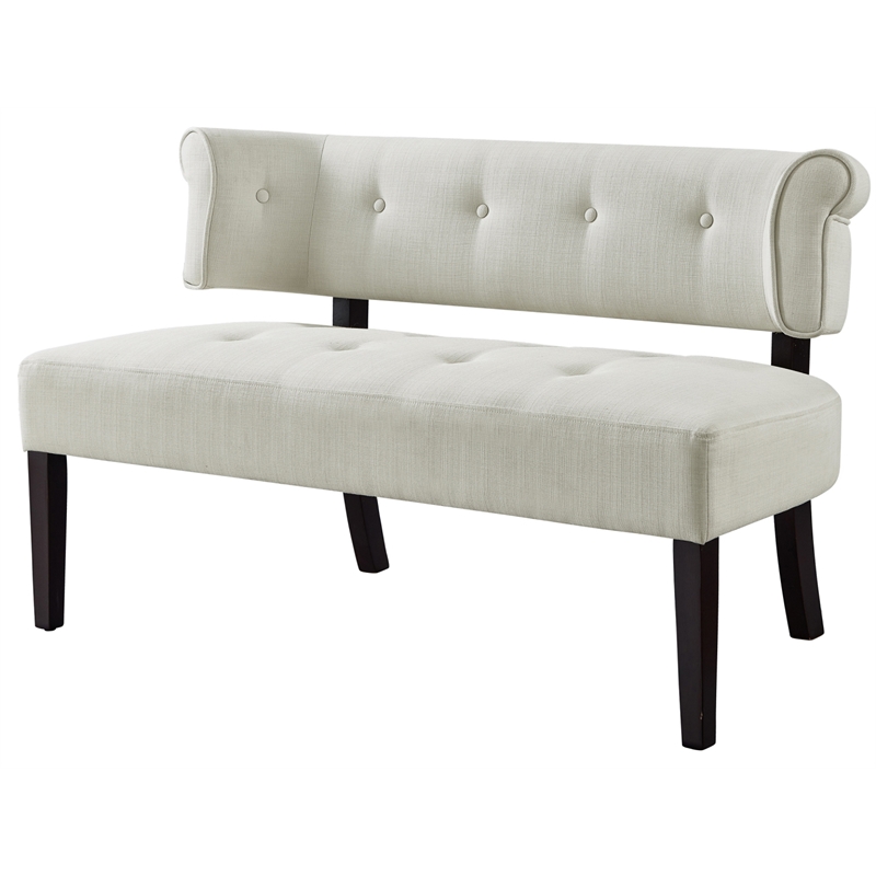 Addilynn Rectangular Bench Cream White Linen Upholstered Button Tufted