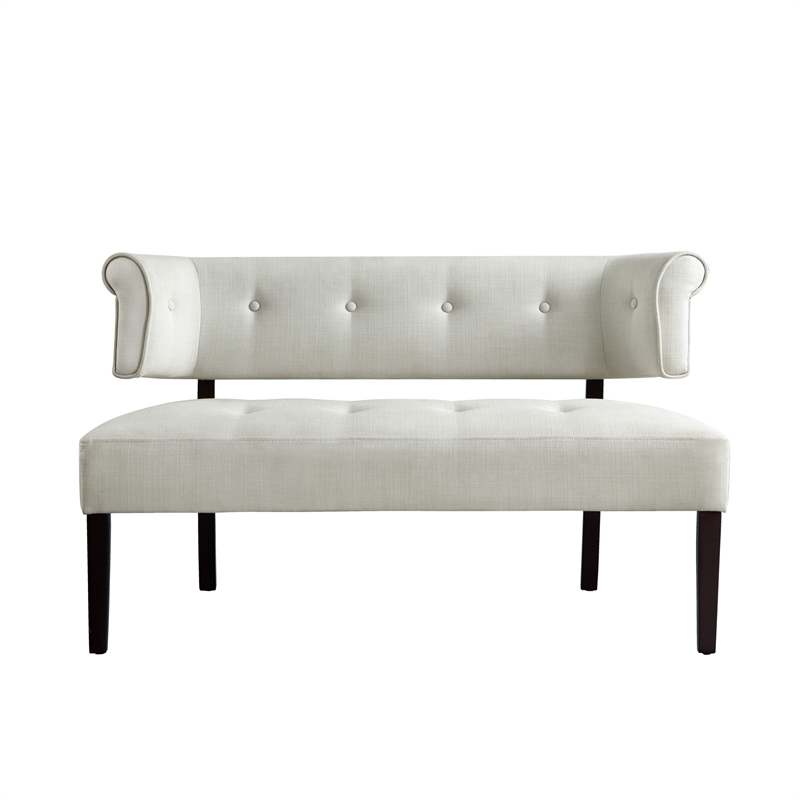 Addilynn Rectangular Bench Cream White Linen Upholstered Button Tufted