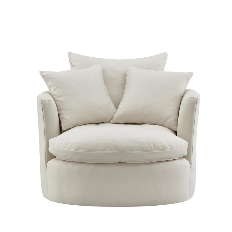 Kaelynn Accent Chair White Linen Upholstered 1 Back Pillow and 2 Toss Pillows