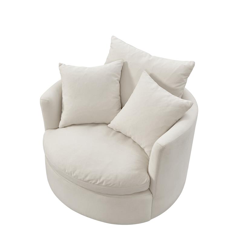 Kaelynn Accent Chair White Linen Upholstered 1 Back Pillow and 2 Toss Pillows