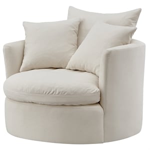 Kaelynn Accent Chair White Linen Upholstered 1 Back Pillow and 2 Toss Pillows