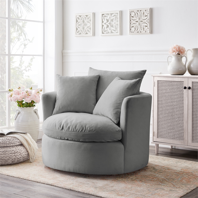 Kaelynn Accent Chair Gray Linen Upholstered 1 Back Pillow and 2 Toss Pillows