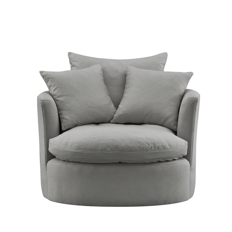 Kaelynn Accent Chair Gray Linen Upholstered 1 Back Pillow and 2 Toss Pillows