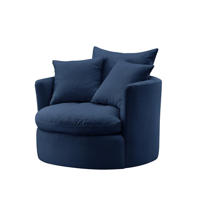 Kaelynn Accent Chair Navy Linen Upholstered 1 Back Pillow and 2 Toss Pillows