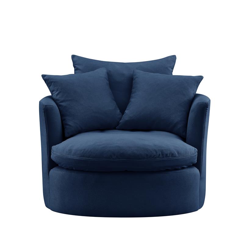 Kaelynn Accent Chair Navy Linen Upholstered 1 Back Pillow and 2 Toss Pillows