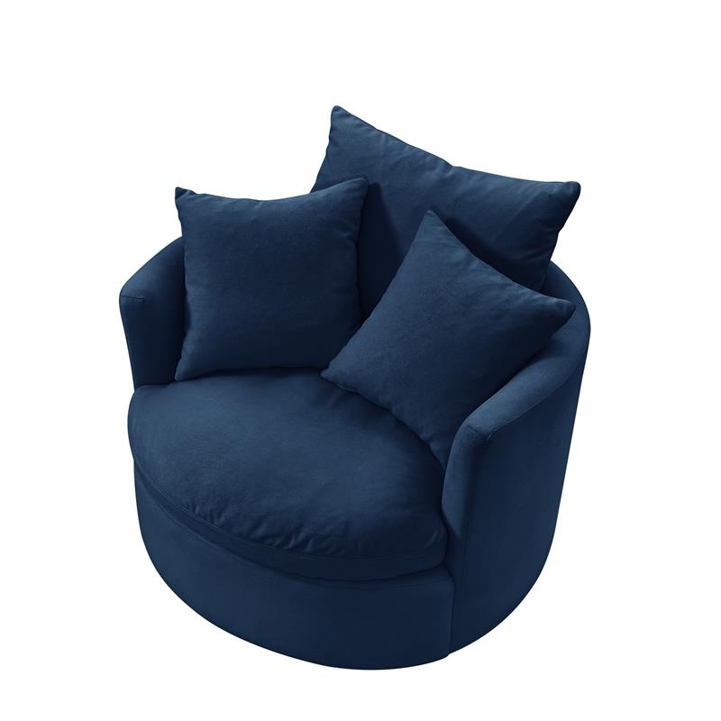 Kaelynn Accent Chair Navy Linen Upholstered 1 Back Pillow and 2 Toss Pillows