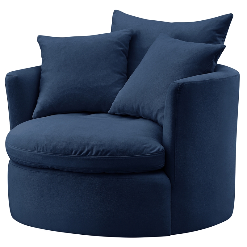 Kaelynn Accent Chair Navy Linen Upholstered 1 Back Pillow and 2 Toss Pillows