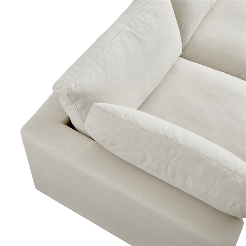 Kaelynn Sofa Cream White Linen Upholstered 4 Seat and Ottoman