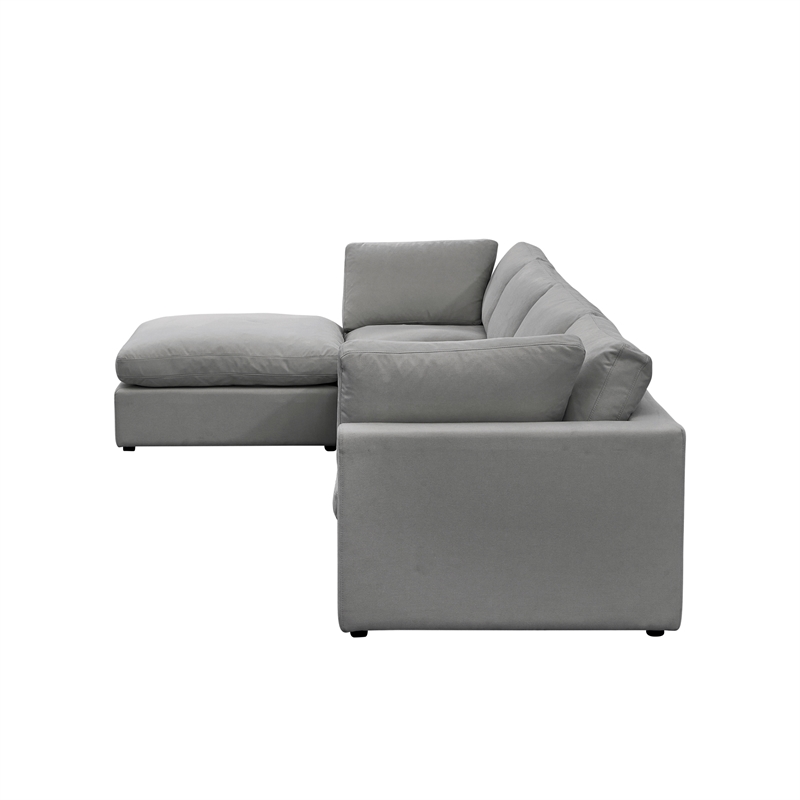 Kaelynn Sofa Grey Linen Upholstered 4 Seat and Ottoman