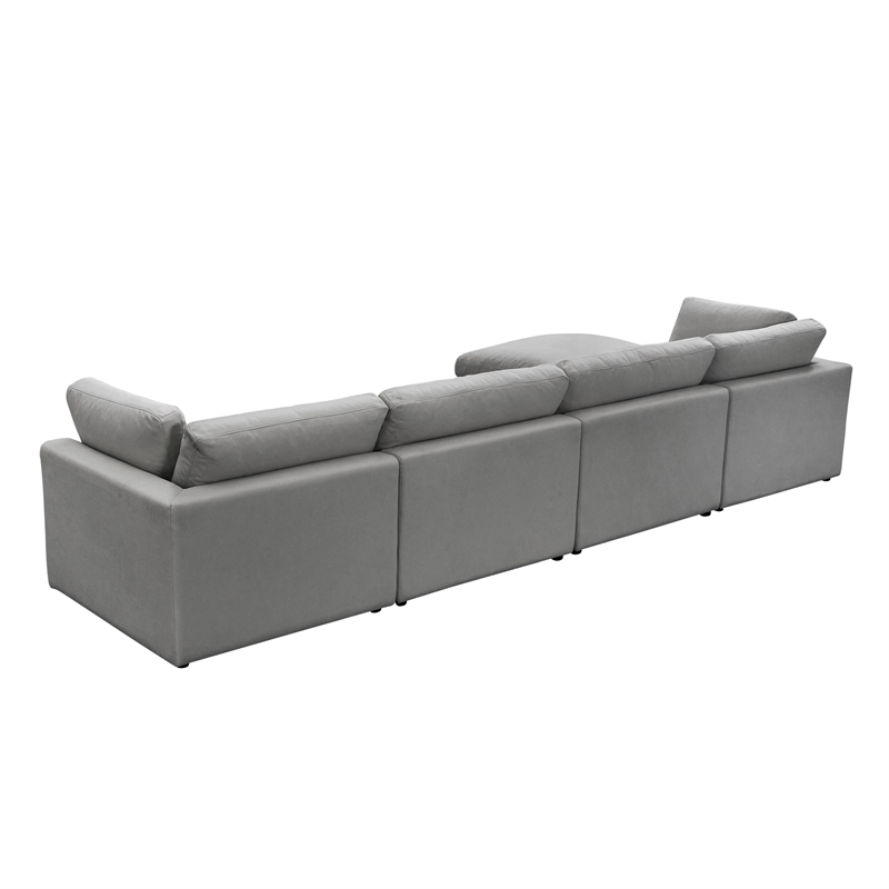 Kaelynn Sofa Grey Linen Upholstered 4 Seat and Ottoman