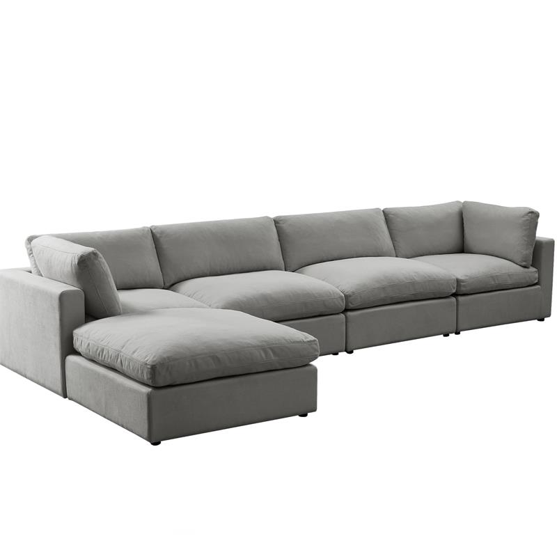 Kaelynn Sofa Grey Linen Upholstered 4 Seat and Ottoman