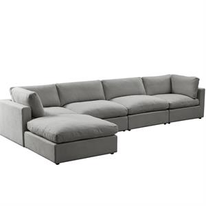 Kaelynn Sofa Grey Linen Upholstered 4 Seat and Ottoman