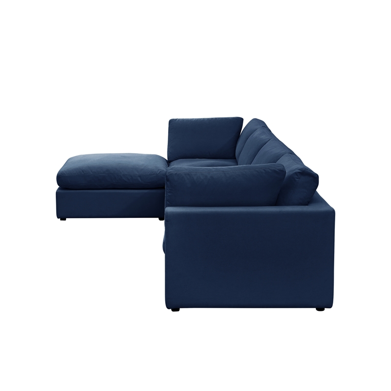 Kaelynn Sofa Navy Blue Linen Upholstered 4 Seat and Ottoman