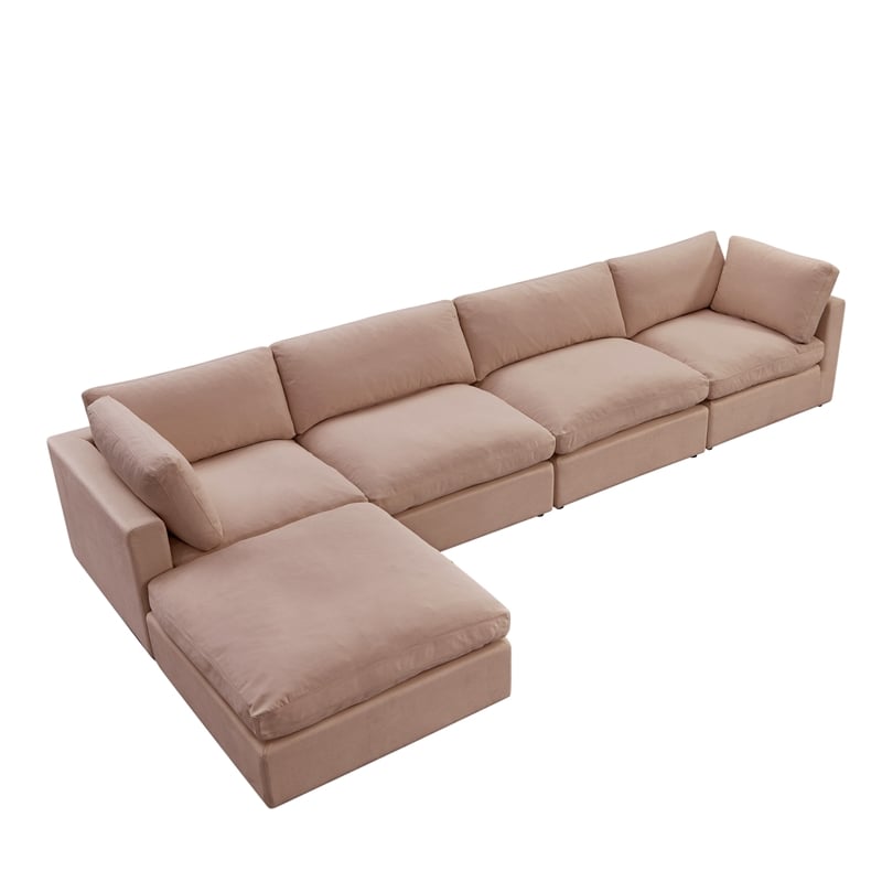 Kaelynn Sofa Pink Linen Upholstered 4 Seat and Ottoman