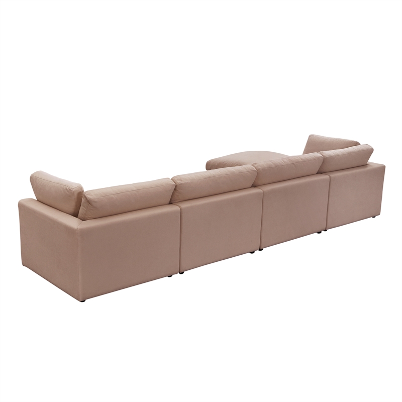 Kaelynn Sofa Pink Linen Upholstered 4 Seat and Ottoman
