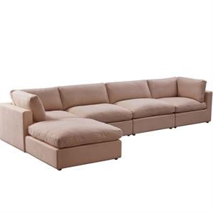 Kaelynn Sofa Pink Linen Upholstered 4 Seat and Ottoman
