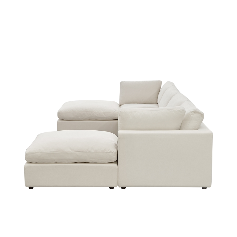Kaelynn Sofa Cream White Linen Upholstered 4 Seat and 2 Ottoman