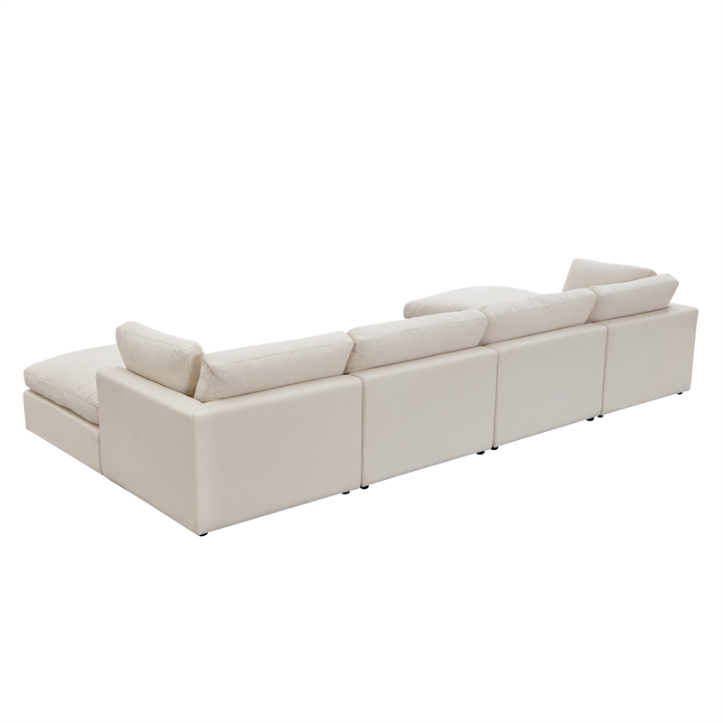 Kaelynn Sofa Cream White Linen Upholstered 4 Seat and 2 Ottoman