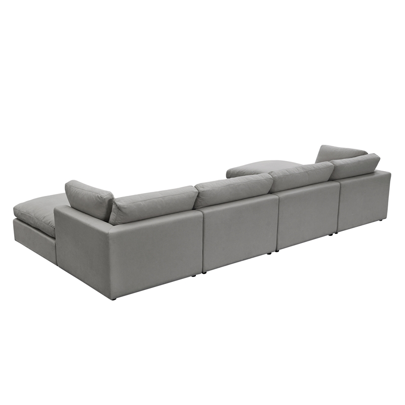 Kaelynn Sofa Gray Linen Upholstered 4 Seat and 2 Ottoman