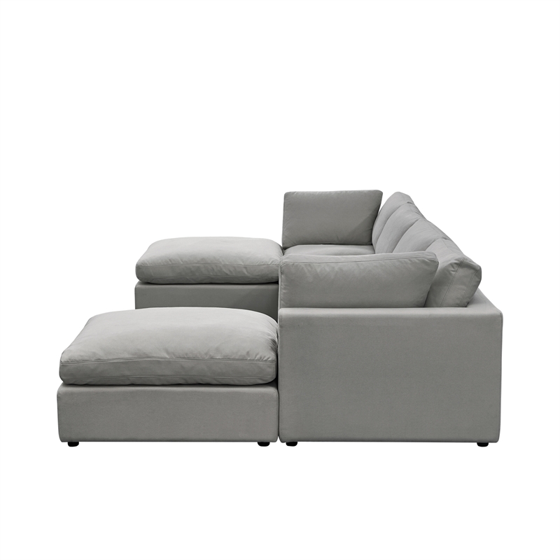 Kaelynn Sofa Gray Linen Upholstered 4 Seat and 2 Ottoman