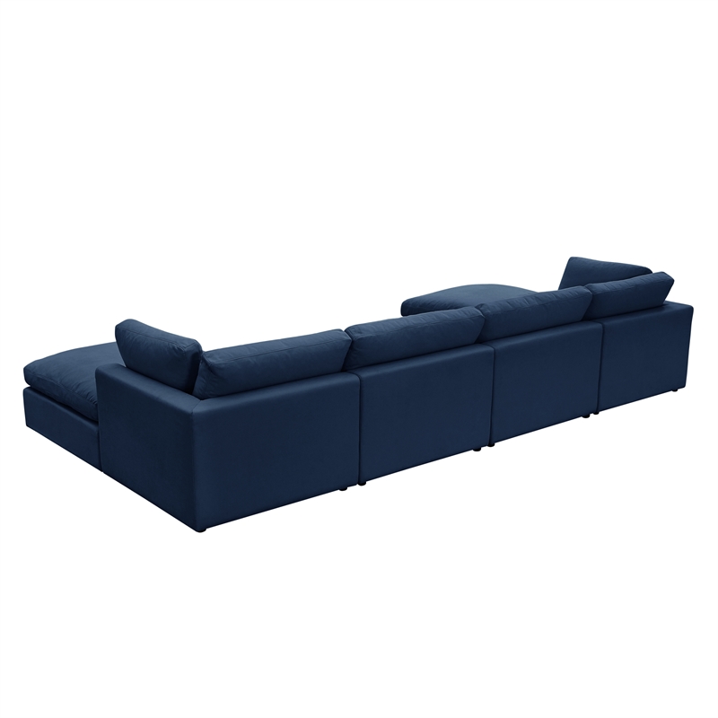 Kaelynn Sofa Navy Linen Upholstered 4 Seat and 2 Ottoman