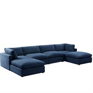 Kaelynn Sofa Navy Linen Upholstered 4 Seat and 2 Ottoman