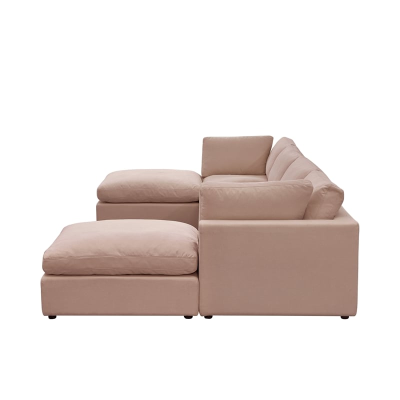 Kaelynn Sofa Pink Linen Upholstered 4 Seat and 2 Ottoman