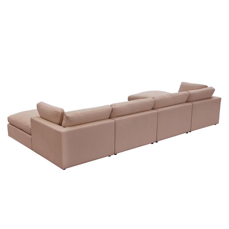 Kaelynn Sofa Pink Linen Upholstered 4 Seat and 2 Ottoman