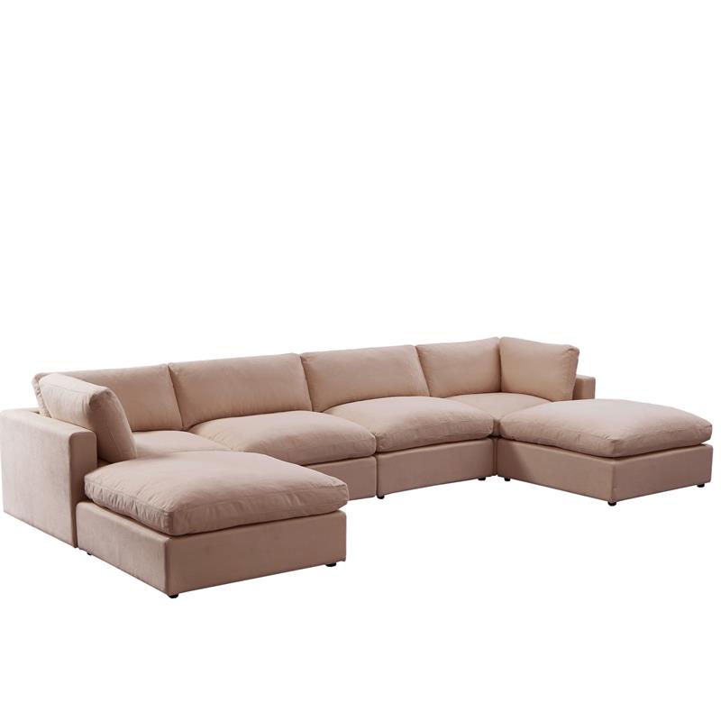 Kaelynn Sofa Pink Linen Upholstered 4 Seat and 2 Ottoman
