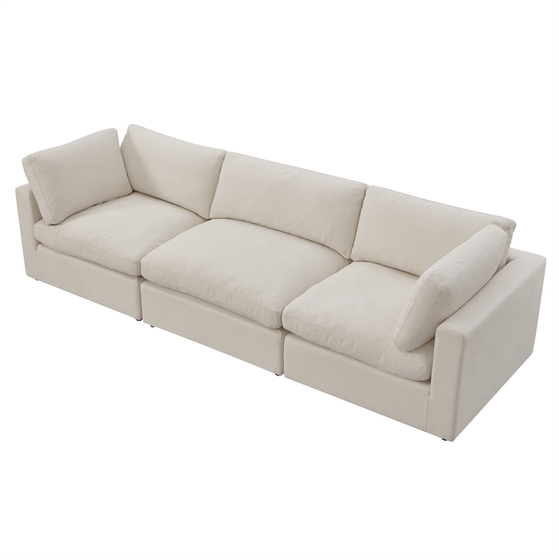 Kaelynn Sofa Cream White Linen Upholstered 3-Seat