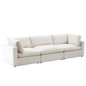 Kaelynn Sofa Cream White Linen Upholstered 3-Seat