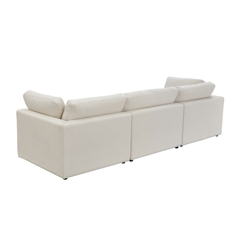 Kaelynn Sofa Cream White Linen Upholstered 3-Seat