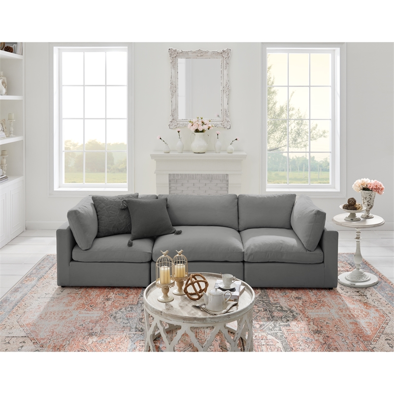 Kaelynn Sofa Gray Linen Upholstered 3-Seat