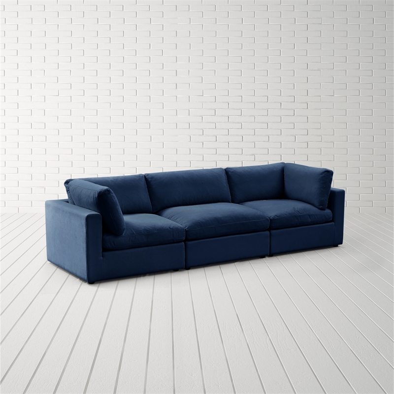 Kaelynn Sofa Navy Blue Linen Upholstered 3-Seat