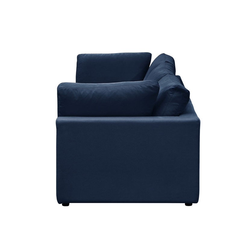 Kaelynn Sofa Navy Blue Linen Upholstered 3-Seat