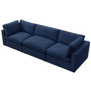 Kaelynn Sofa Navy Blue Linen Upholstered 3-Seat