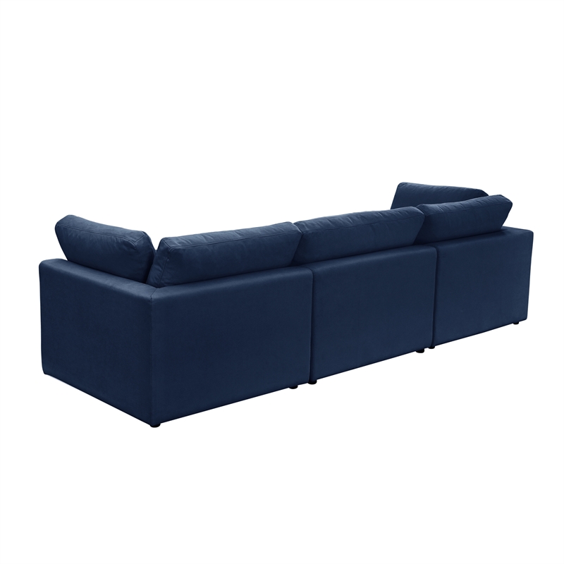 Kaelynn Sofa Navy Blue Linen Upholstered 3-Seat