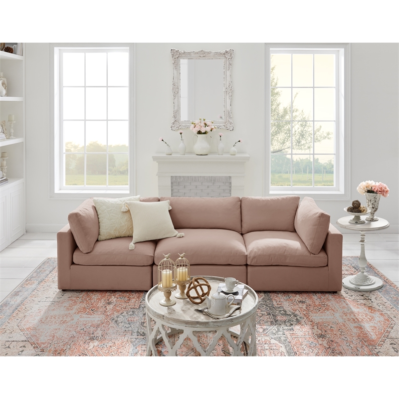 Kaelynn Sofa Pink Linen Upholstered 3-Seat