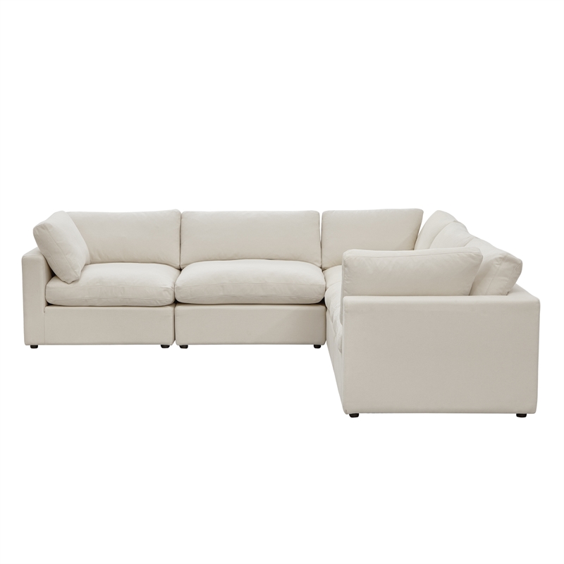 Kaelynn Corner Sofa Cream White Linen Upholstered