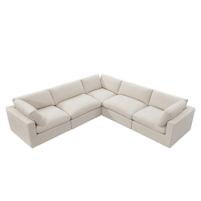 Kaelynn Corner Sofa Cream White Linen Upholstered
