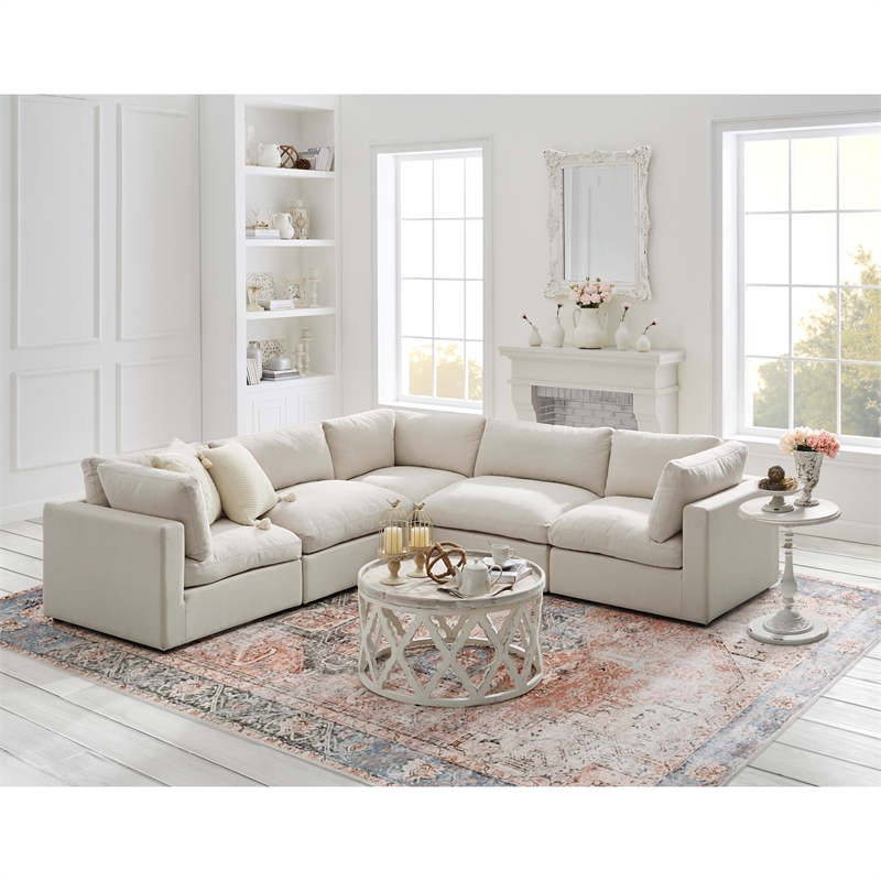 Kaelynn Corner Sofa Cream White Linen Upholstered