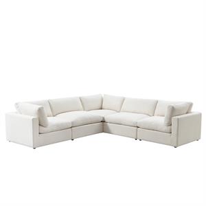 Kaelynn Corner Sofa Cream White Linen Upholstered