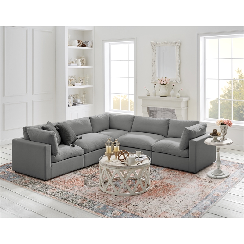 Kaelynn Corner Sofa Gray Linen Upholstered