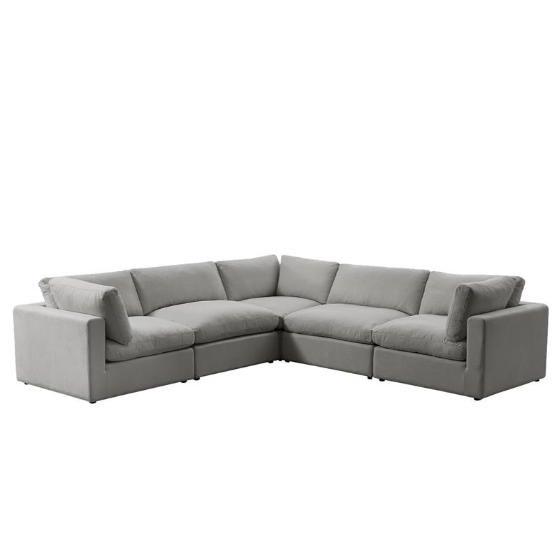 Kaelynn Corner Sofa Gray Linen Upholstered