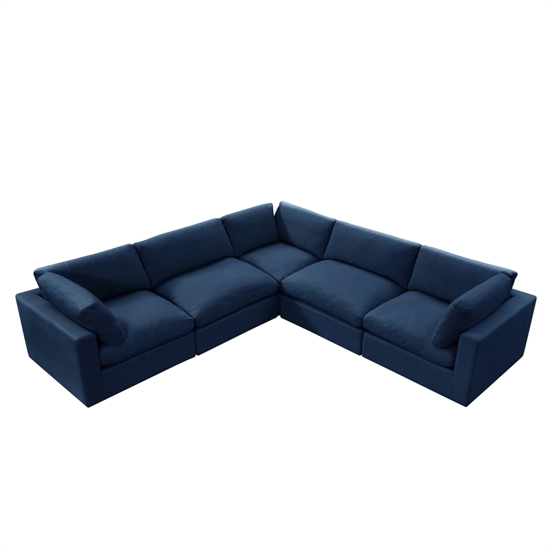 Kaelynn Corner Sofa Navy Blue Linen Upholstered
